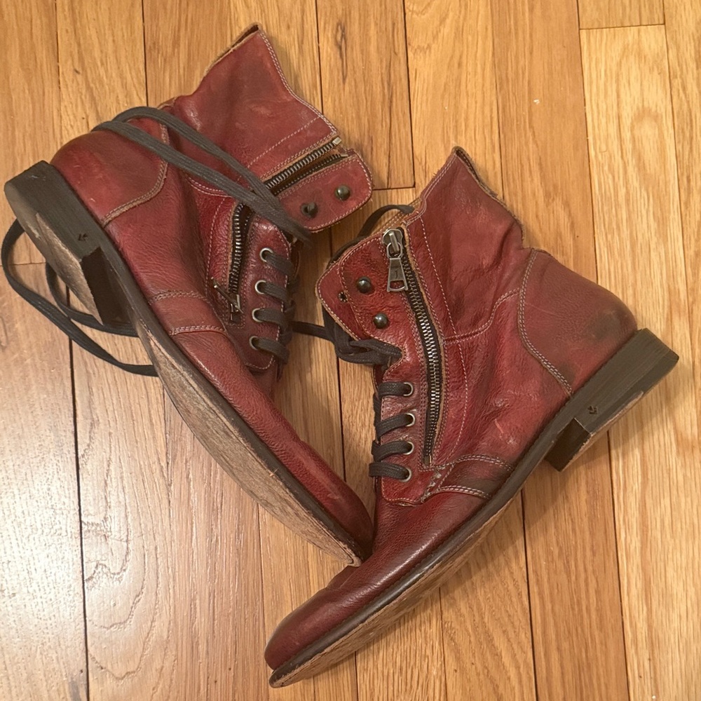 John Varvatos ago side zip boot - Men's Red Leather Lace-Up Zip Boots
